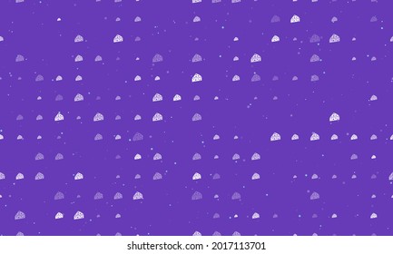 Seamless background pattern of evenly spaced white cheese symbols of different sizes and opacity. Vector illustration on deep purple background with stars