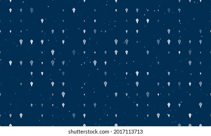 Seamless background pattern of evenly spaced white ice cream balls symbols of different sizes and opacity. Vector illustration on dark blue background with stars
