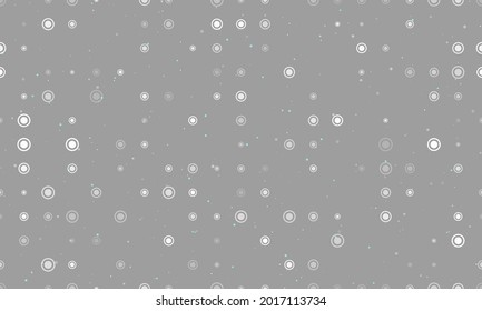 Seamless background pattern of evenly spaced white radio button symbols of different sizes and opacity. Vector illustration on grey background with stars