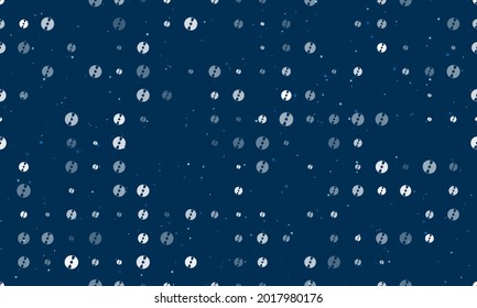 Seamless background pattern of evenly spaced white cd symbols of different sizes and opacity. Vector illustration on dark blue background with stars