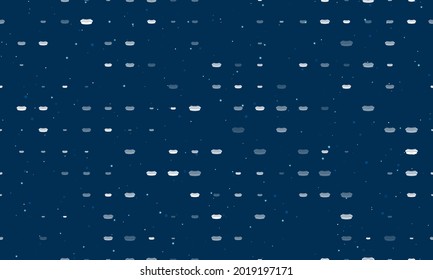 Seamless background pattern of evenly spaced white hotdog symbols of different sizes and opacity. Vector illustration on dark blue background with stars