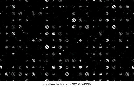 Patrón de fondo sin foco de símbolos de bola blanca de playa de diferente tamaño y opacidad. Ilustración vectorial sobre fondo negro con estrellas