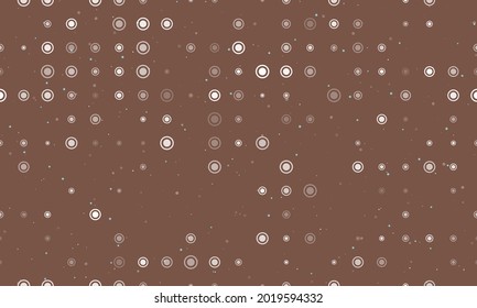 Seamless background pattern of evenly spaced white radio button symbols of different sizes and opacity. Vector illustration on brown background with stars