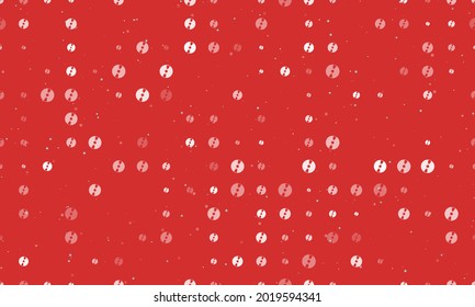 Seamless background pattern of evenly spaced white cd symbols of different sizes and opacity. Vector illustration on red background with stars