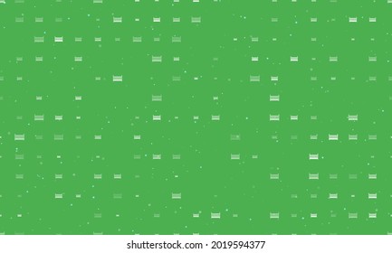 Seamless background pattern of evenly spaced white baby cot symbols of different sizes and opacity. Vector illustration on green background with stars