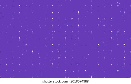 Seamless background pattern of evenly spaced white balloon symbols of different sizes and opacity. Vector illustration on deep purple background with stars