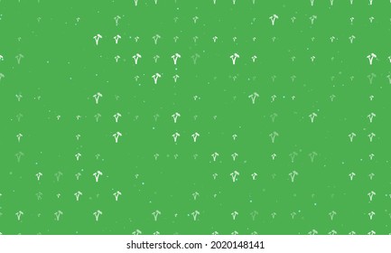 Seamless background pattern of evenly spaced white palm trees symbols of different sizes and opacity. Vector illustration on green background with stars