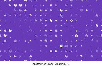 Seamless background pattern of evenly spaced white cd symbols of different sizes and opacity. Vector illustration on deep purple background with stars