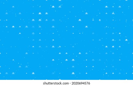 Seamless background pattern of evenly spaced white sunrise at sea symbols of different sizes and opacity. Vector illustration on light blue background with stars