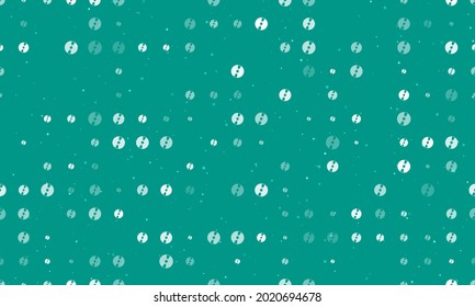 Seamless background pattern of evenly spaced white cd symbols of different sizes and opacity. Vector illustration on teal background with stars