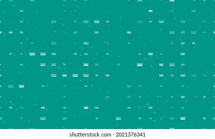 Seamless background pattern of evenly spaced white baby cot symbols of different sizes and opacity. Vector illustration on teal background with stars