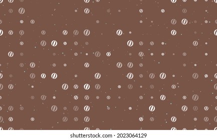 Seamless background pattern of evenly spaced white beach ball symbols of different sizes and opacity. Vector illustration on brown background with stars