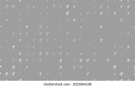 Seamless background pattern of evenly spaced white palm trees symbols of different sizes and opacity. Vector illustration on grey background with stars