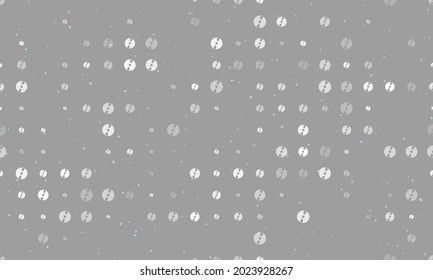 Seamless background pattern of evenly spaced white cd symbols of different sizes and opacity. Vector illustration on grey background with stars