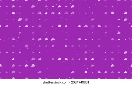 Seamless background pattern of evenly spaced white cheese symbols of different sizes and opacity. Vector illustration on purple background with stars