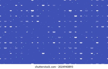 Seamless background pattern of evenly spaced white hotdog symbols of different sizes and opacity. Vector illustration on indigo background with stars