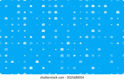 Seamless background pattern of evenly spaced white hamburger symbols of different sizes and opacity. Vector illustration on light blue background with stars