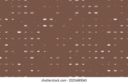 Seamless background pattern of evenly spaced white hotdog symbols of different sizes and opacity. Vector illustration on brown background with stars