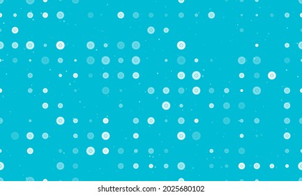 Seamless background pattern of evenly spaced white gramophone record symbols of different sizes and opacity. Vector illustration on cyan background with stars