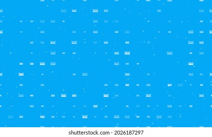 Seamless background pattern of evenly spaced white baby cot symbols of different sizes and opacity. Vector illustration on light blue background with stars