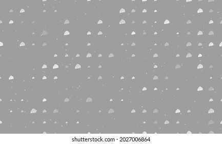 Seamless background pattern of evenly spaced white cheese symbols of different sizes and opacity. Vector illustration on grey background with stars
