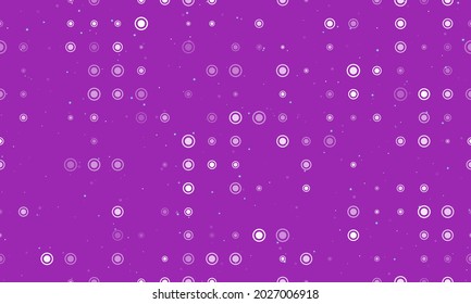 Seamless background pattern of evenly spaced white radio button symbols of different sizes and opacity. Vector illustration on purple background with stars