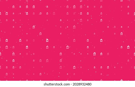 Seamless background pattern of evenly spaced white bonfire symbols of different sizes and opacity. Vector illustration on pink background with stars