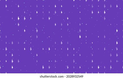 Seamless background pattern of evenly spaced white pregnant woman symbols of different sizes and opacity. Vector illustration on deep purple background with stars