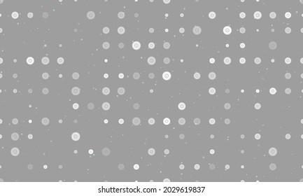 Seamless background pattern of evenly spaced white gramophone record symbols of different sizes and opacity. Vector illustration on grey background with stars