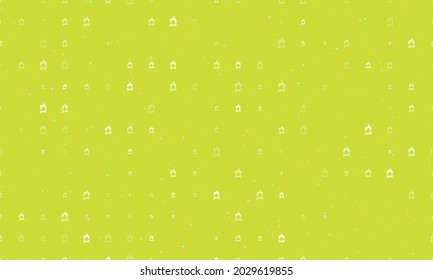 Seamless background pattern of evenly spaced white bonfire symbols of different sizes and opacity. Vector illustration on lime background with stars