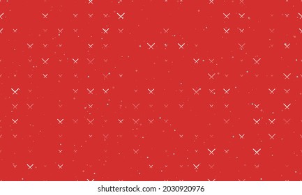 Seamless background pattern of evenly spaced white baseball bats symbols of different sizes and opacity. Vector illustration on red background with stars