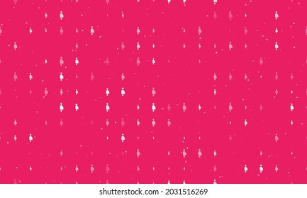 Seamless background pattern of evenly spaced white pregnant woman symbols of different sizes and opacity. Vector illustration on pink background with stars