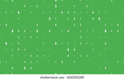 Seamless background pattern of evenly spaced white pregnant woman symbols of different sizes and opacity. Vector illustration on green background with stars