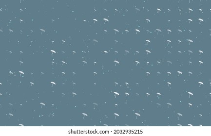 Seamless background pattern of evenly spaced white umbrella symbols of different sizes and opacity. Vector illustration on blue grey background with stars