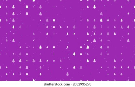 Seamless background pattern of evenly spaced white fir-tree symbols of different sizes and opacity. Vector illustration on purple background with stars