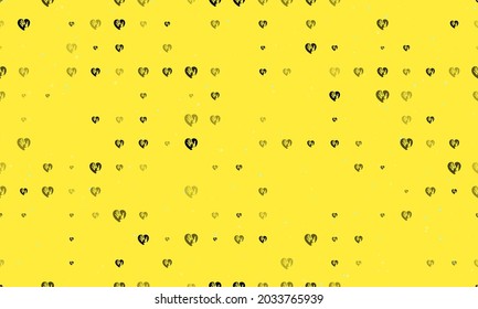 Seamless background pattern of evenly spaced black mom with baby symbols of different sizes and opacity. Vector illustration on yellow background with stars