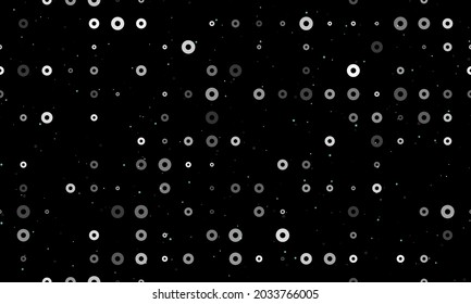 Seamless background pattern of evenly spaced white record media symbols of different sizes and opacity. Vector illustration on black background with stars