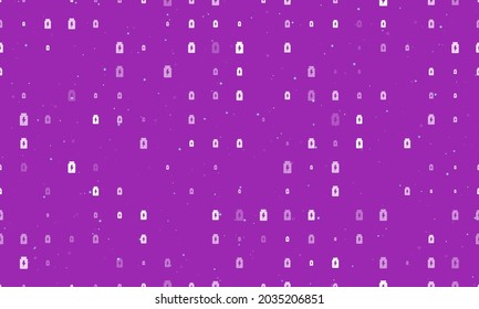 Seamless background pattern of evenly spaced white power jar symbols of different sizes and opacity. Vector illustration on purple background with stars