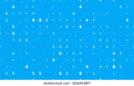 Seamless background pattern of evenly spaced white fir-tree symbols of different sizes and opacity. Vector illustration on light blue background with stars