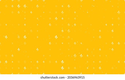 Seamless background pattern of evenly spaced white sprout symbols of different sizes and opacity. Vector illustration on amber background with stars