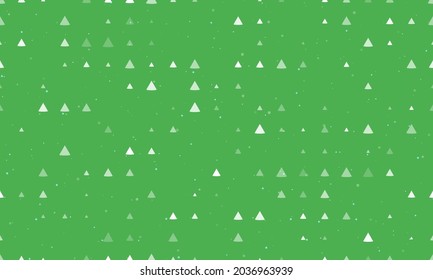 Seamless background pattern of evenly spaced white cone symbols of different sizes and opacity. Vector illustration on green background with stars