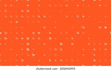 Seamless background pattern of evenly spaced white zodiac capricorn symbols of different sizes and opacity. Vector illustration on deep orange background with stars