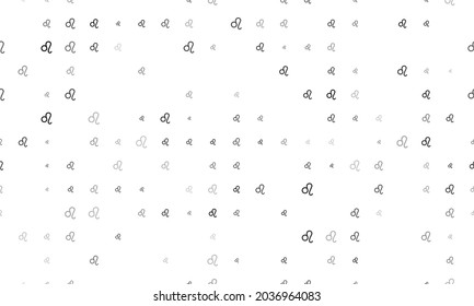 Seamless background pattern of evenly spaced black zodiac leo symbols of different sizes and opacity. Vector illustration on white background