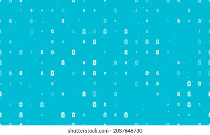 Seamless background pattern of evenly spaced white power jar symbols of different sizes and opacity. Vector illustration on cyan background with stars