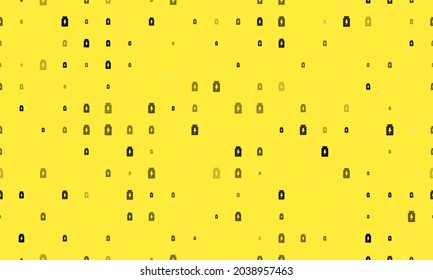 Seamless background pattern of evenly spaced black power jar symbols of different sizes and opacity. Vector illustration on yellow background with stars