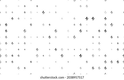 Seamless background pattern of evenly spaced black sprout symbols of different sizes and opacity. Vector illustration on white background