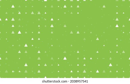 Seamless background pattern of evenly spaced white cone symbols of different sizes and opacity. Vector illustration on light green background with stars