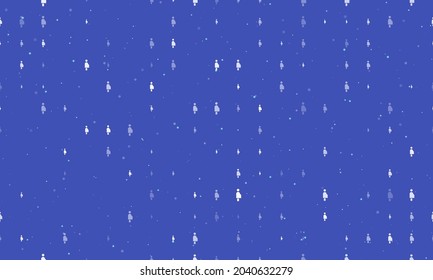Seamless background pattern of evenly spaced white pregnant woman symbols of different sizes and opacity. Vector illustration on indigo background with stars