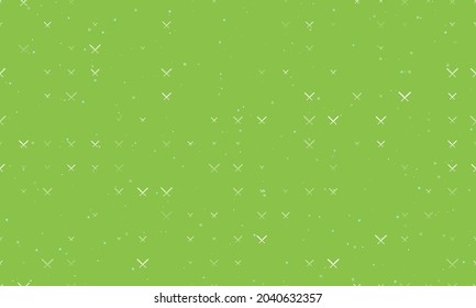 Seamless background pattern of evenly spaced white baseball bats symbols of different sizes and opacity. Vector illustration on light green background with stars