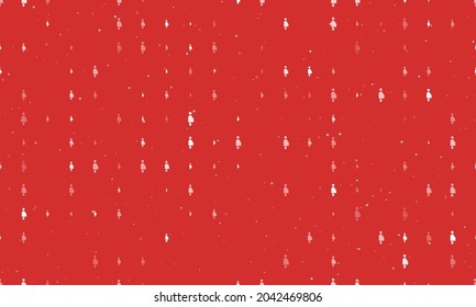 Seamless background pattern of evenly spaced white pregnant woman symbols of different sizes and opacity. Vector illustration on red background with stars